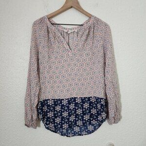 Boden Maya Floral Popover Tunic Top Pink & Blue Size 6